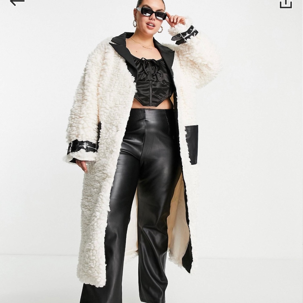 Lux Faux Fur Leather Trim Coat